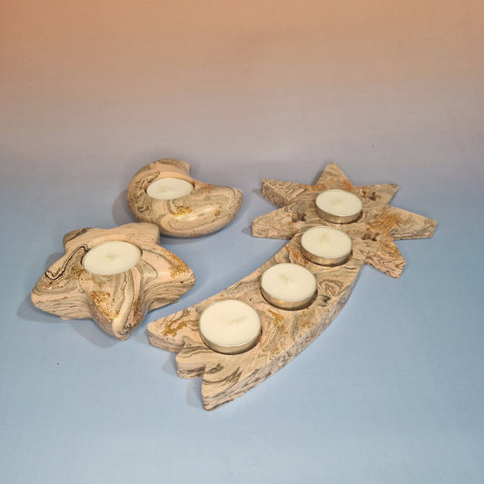 Conjunto Céu Dourado – 3 Porta-Velas em Jesmonite