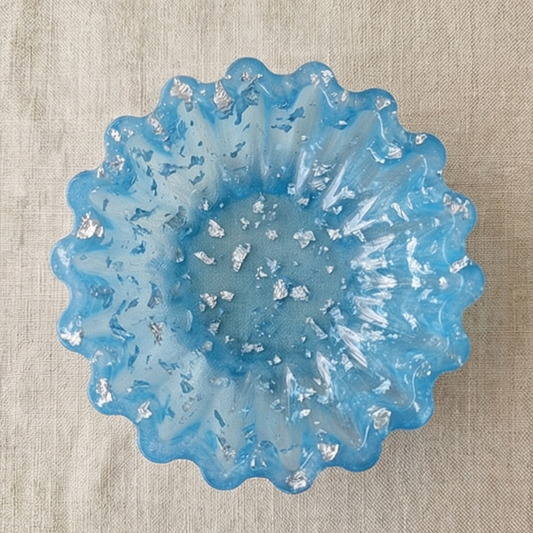 Tigela de Resina Epoxy Azul & Folha Prata