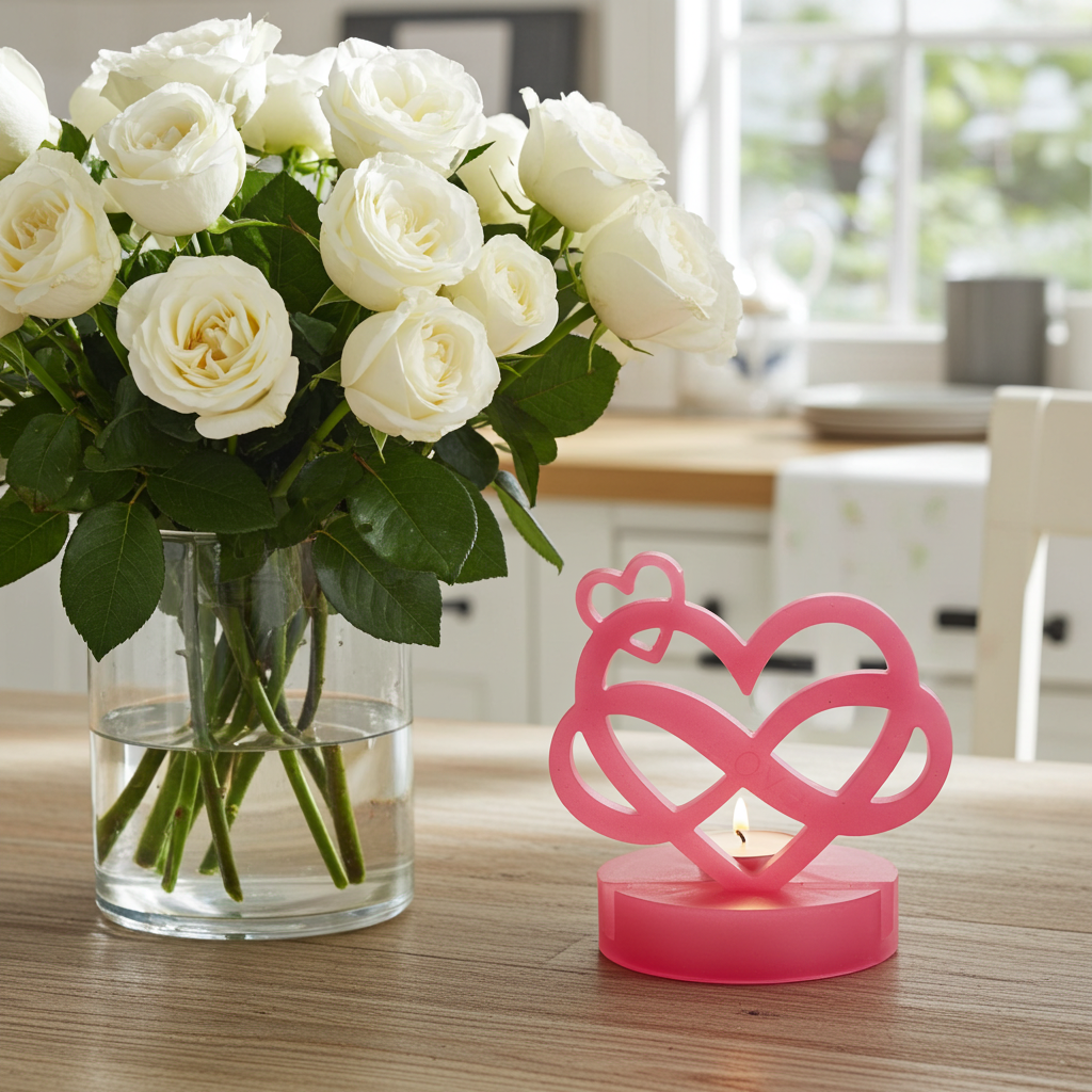 Castiçal Decorativo Coração Infinito – Rosa Perolado