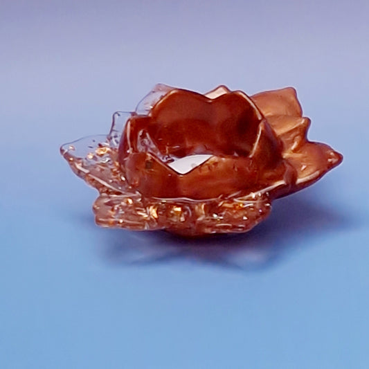 Suporte de Vela em Resina Epóxi — Flor de Lótus Caramelo com Folha  Cobre