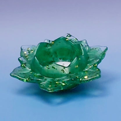 Suporte de Vela ou Joias em Resina Epóxi – Verde Translúcido com Folha Dourada