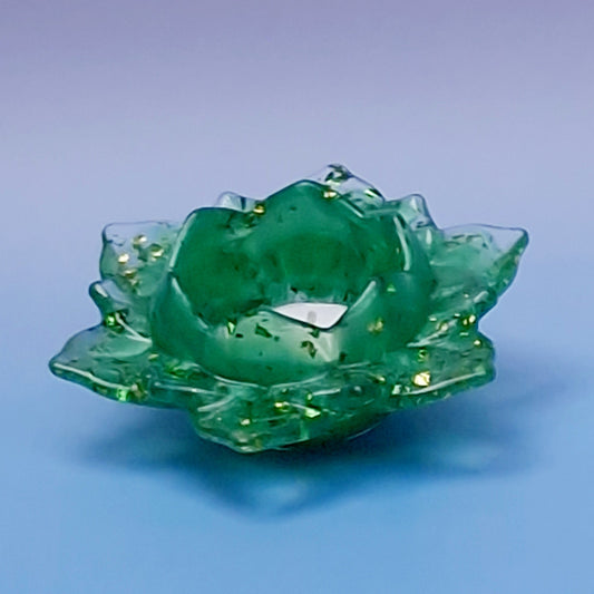 Suporte de Vela ou Joias em Resina Epóxi – Verde Translúcido com Folha Dourada