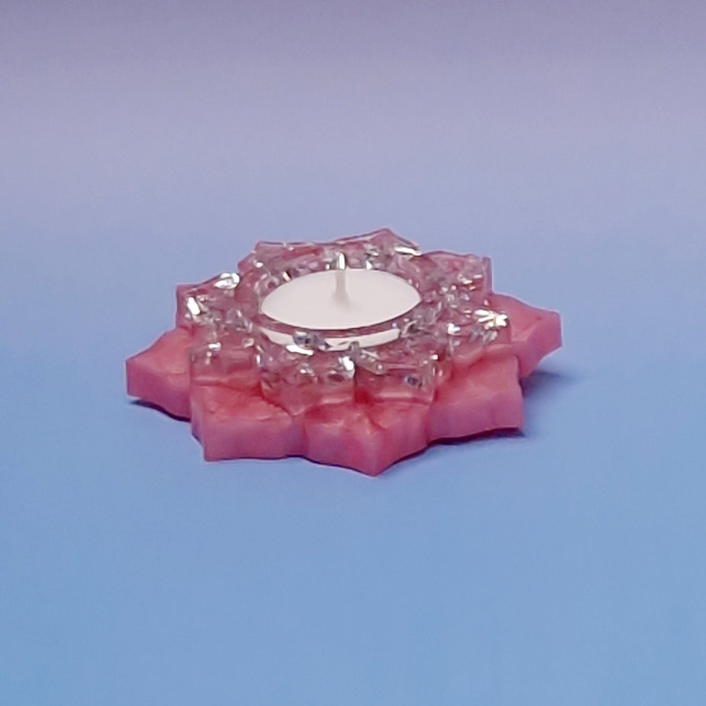 Suporte de Vela em Resina Epóxi – Rosa com Folha Prateada