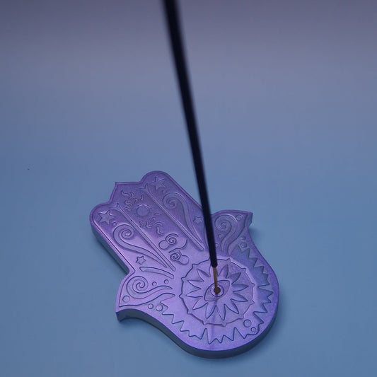 Porta Incenso Mão de Fátima (ou Hamsá) Roxo – Proteção e Aromaterapia com Estilo