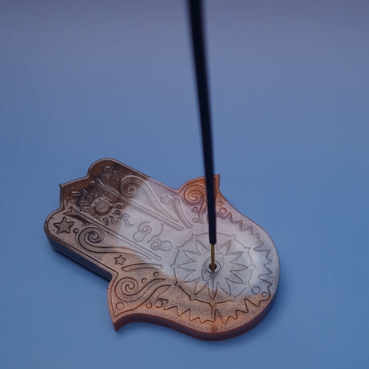 Porta Incenso Mão de Fátima Marrom Dourado