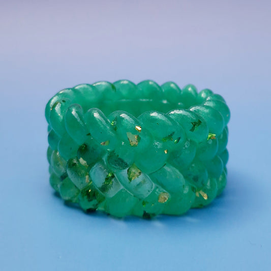 Suporte de Vela Trançado Verde com Dourado