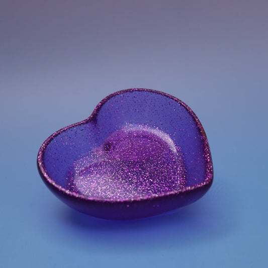 Porta-Joias e Suporte de Vela em Resina – Coração Roxo com Glitter