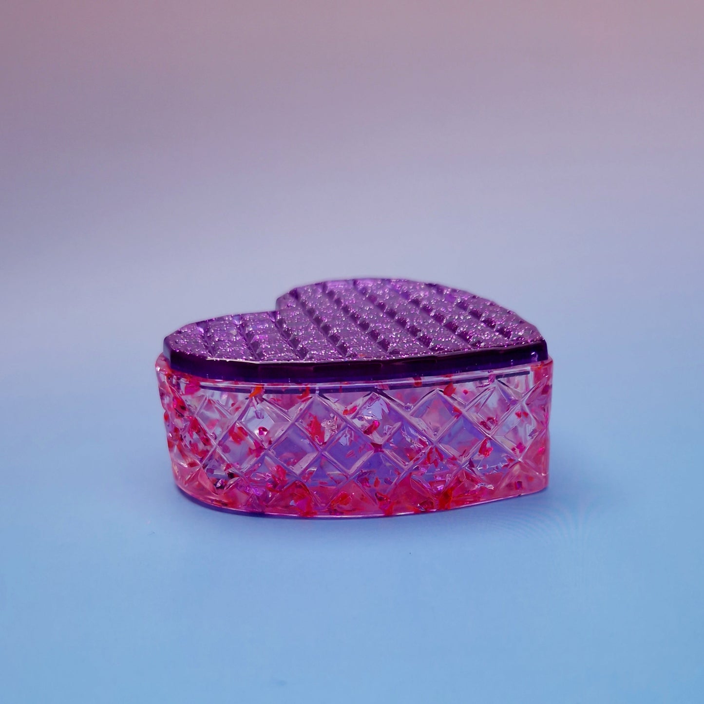 Caixinha Coração em Resina Rosa e Roxa com Glitter