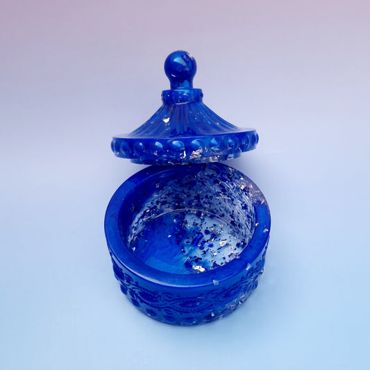 Caixa Decorativa Azul com Tampa – Elegância e Brilho Artesanal
