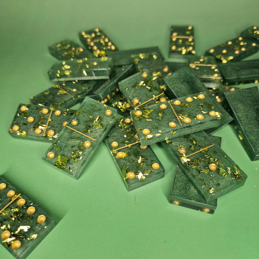 Dominó Artesanal Verde & Dourado com Estojo
