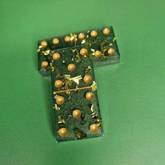 Dominó Artesanal Verde & Dourado com Estojo