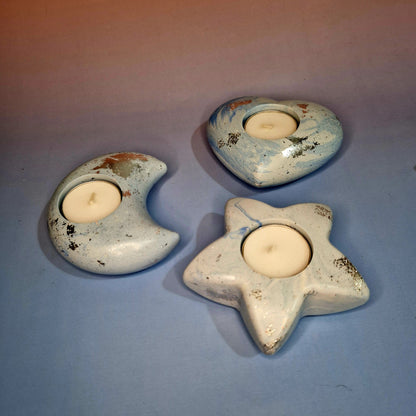 Conjunto Céu Sereno – Porta-Velas Artesanais em Jesmonite (4 Peças)