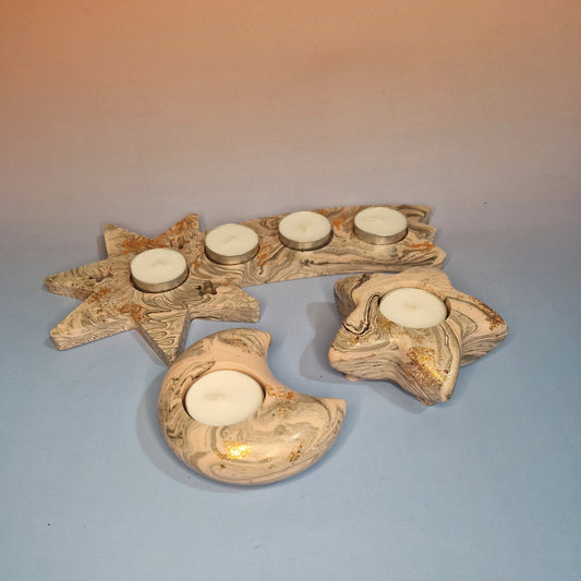 Conjunto Céu Dourado – 3 Porta-Velas em Jesmonite