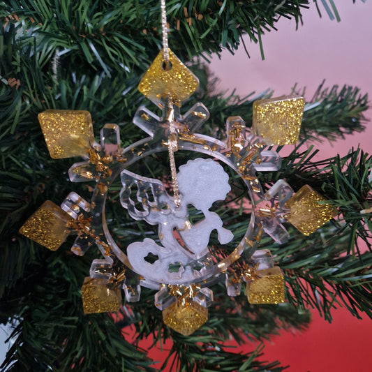 Enfeite de Natal “Floco com Pingente Anjo”