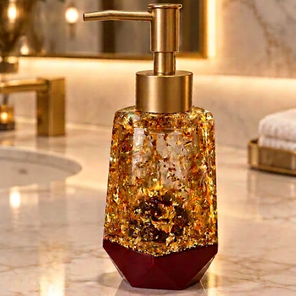 Conjunto de Casa de Banho Bordô e Dourado – Resina Epóxi