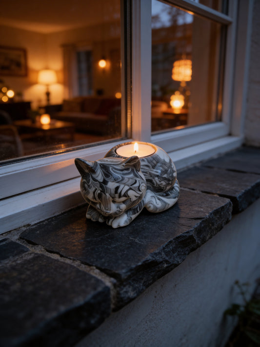 Porta-Vela Gato Black & White – Design Decorativo