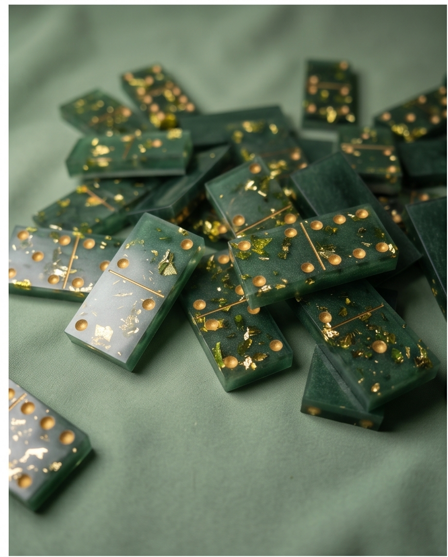 Dominó Artesanal Verde & Dourado com Estojo