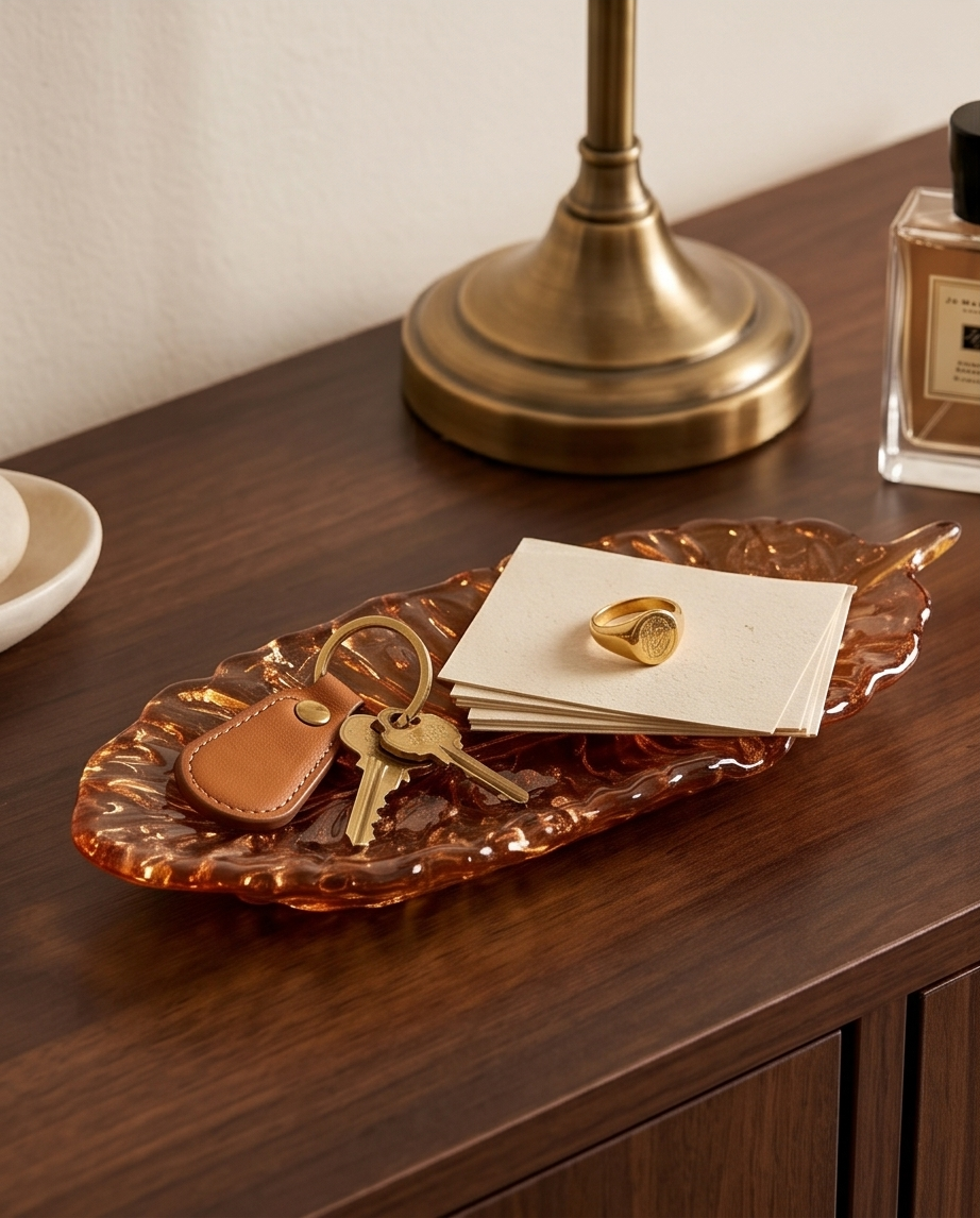 Bandeja Decorativa em Resina – Pena Cobre com Dourado