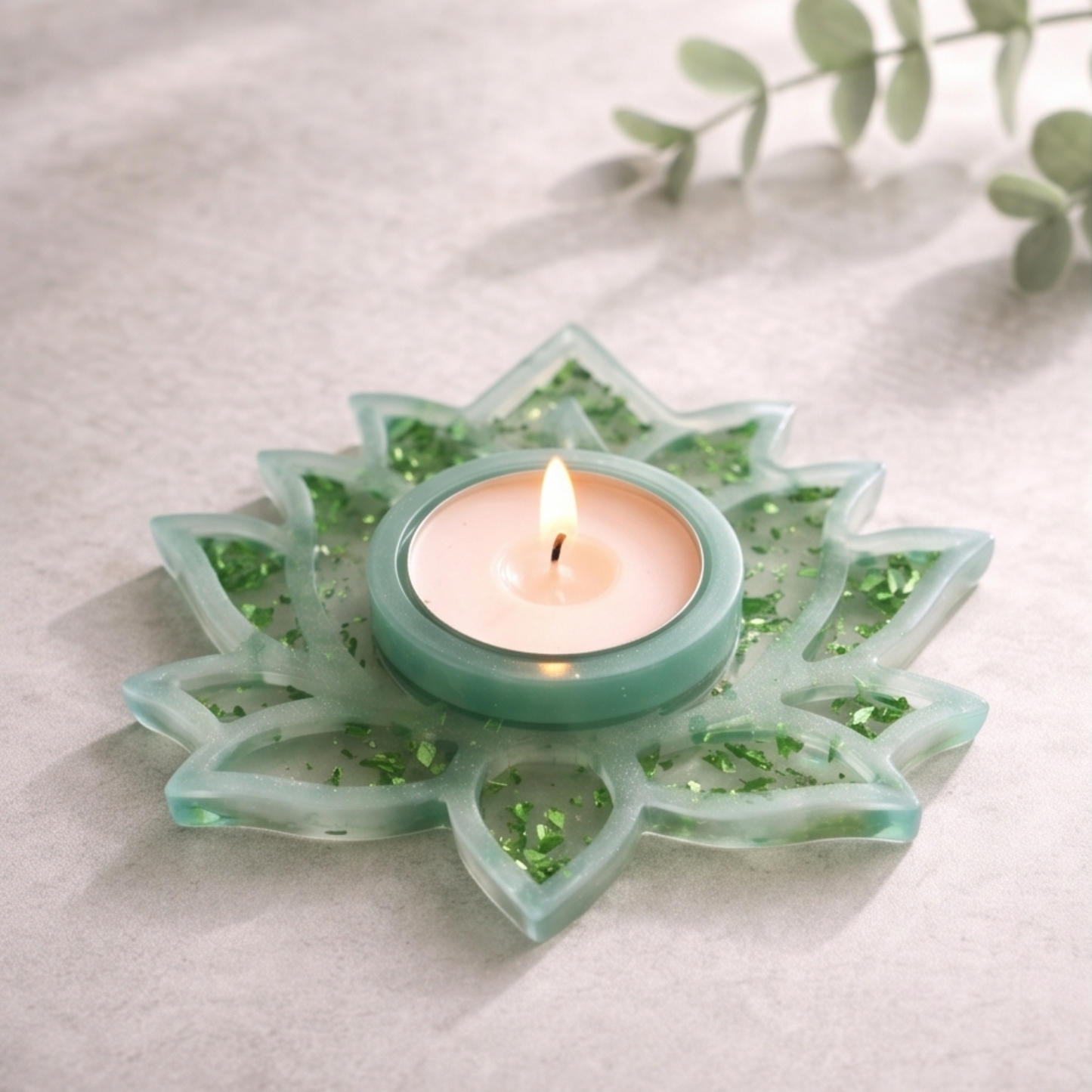 Porta-Velas Lótus em Resina verde suave