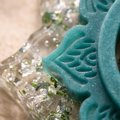 Suporte de Vela Mandala em Resina Epóxi – Verde com Folha Verde
