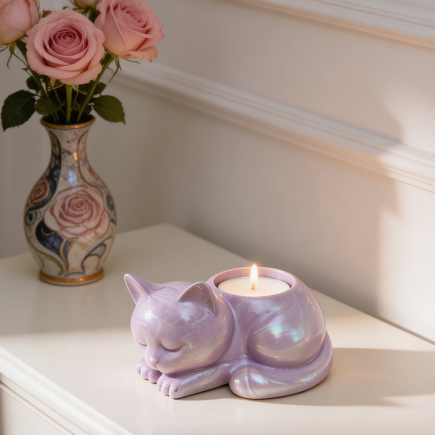 Porta-Vela Gato Lilás – Design Decorativo