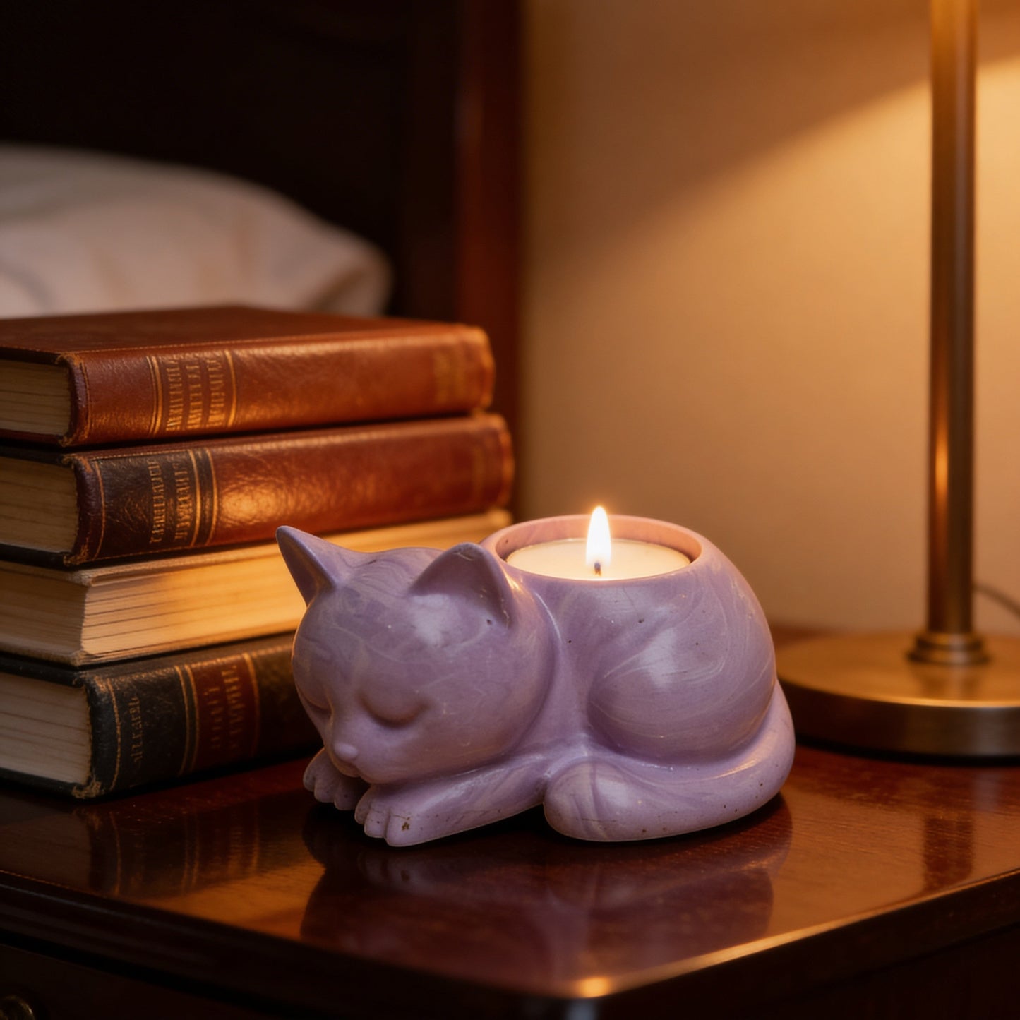 Porta-Vela Gato Lilás – Design Decorativo