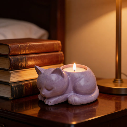 Porta-Vela Gato Lilás – Design Decorativo