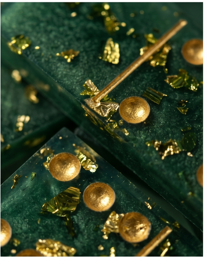Dominó Artesanal Verde & Dourado com Estojo