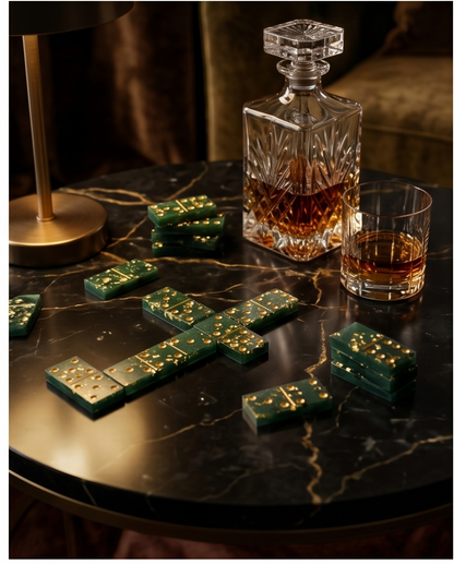 Dominó Artesanal Verde & Dourado com Estojo
