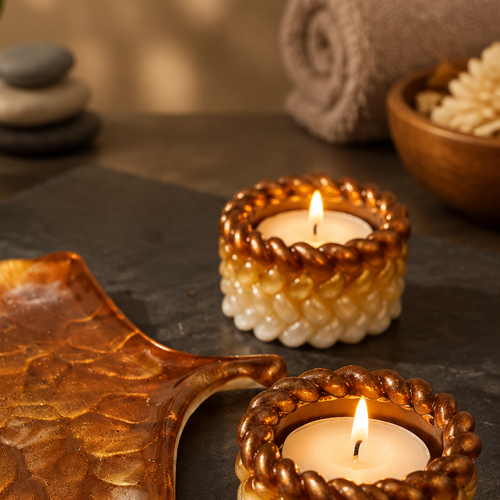 Suporte para Vela Tealight Efeito Corda – Resina Epóxi