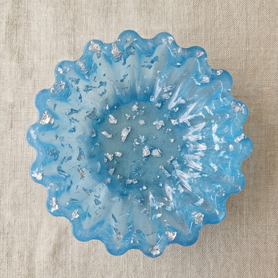 Tigela de Resina Epoxy Azul & Folha Prata