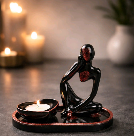 🖤❤️ Escultura Abstrata em Resina Epoxy Preto e Vermelho