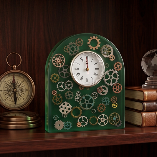 Relógio Decorativo em Resina Verde com Rolamentos Metálicos