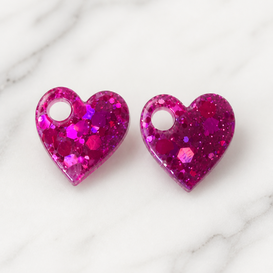 Amelia – Pendente em forma de coração, criado artesanalmente em resina epóxi pela Sweet Art. cor : roxo com glitters