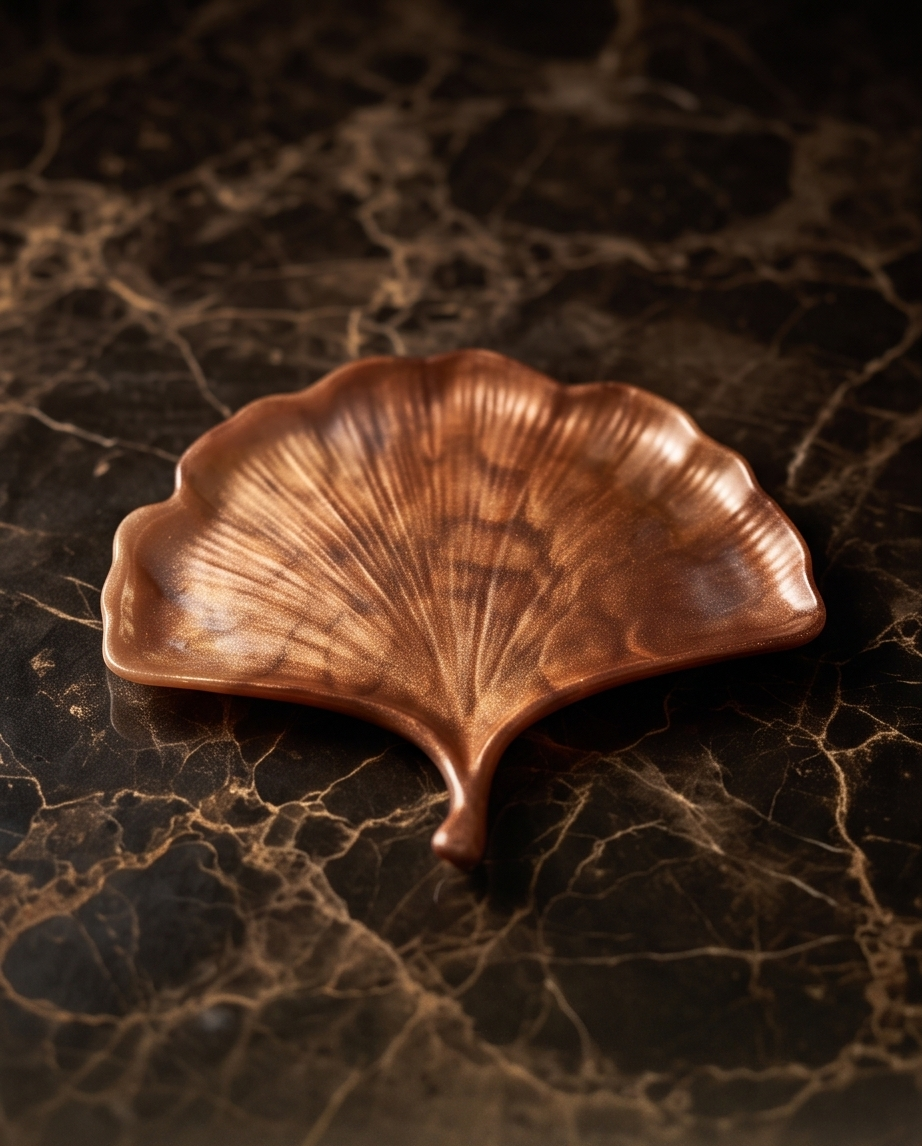 Ginkgo Âmbar Dourado – Prato Decorativo em Resina Epóxi