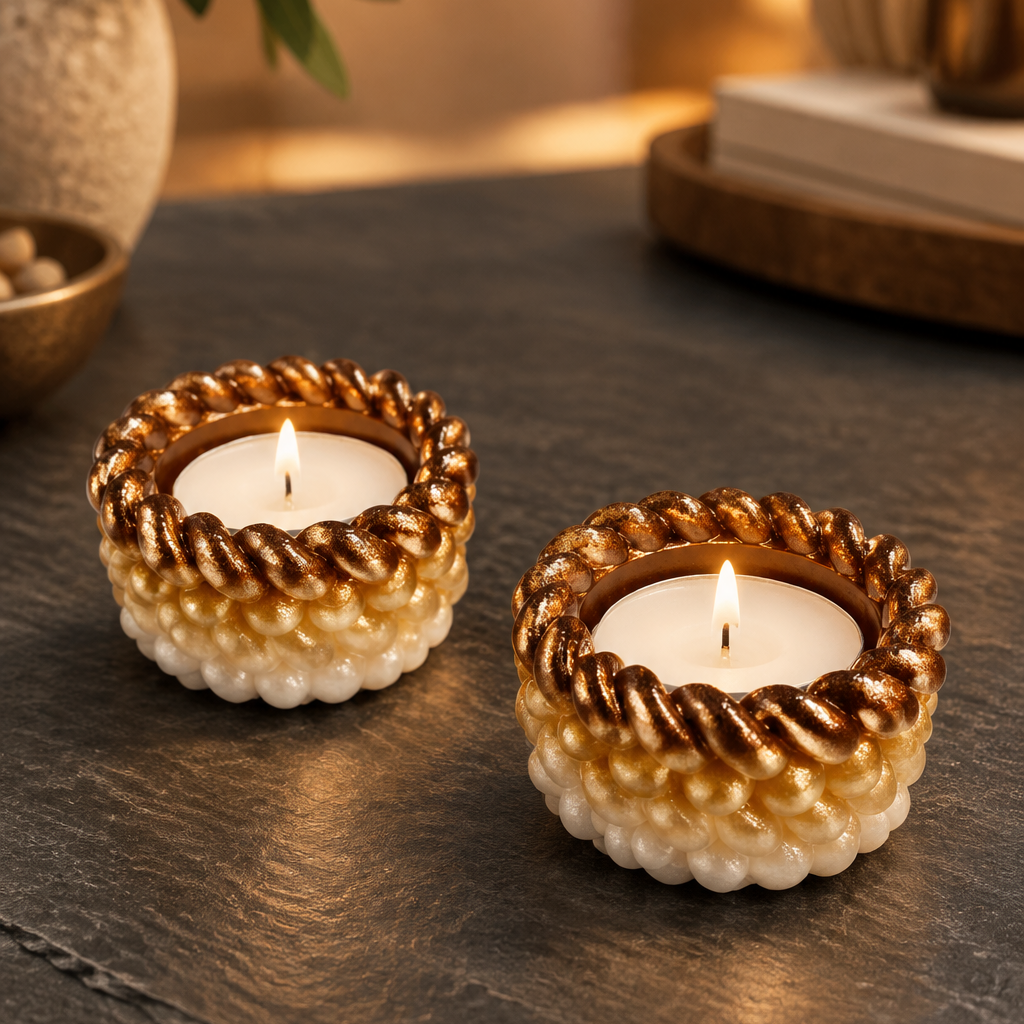 Suporte para Vela Tealight Efeito Corda – Resina Epóxi