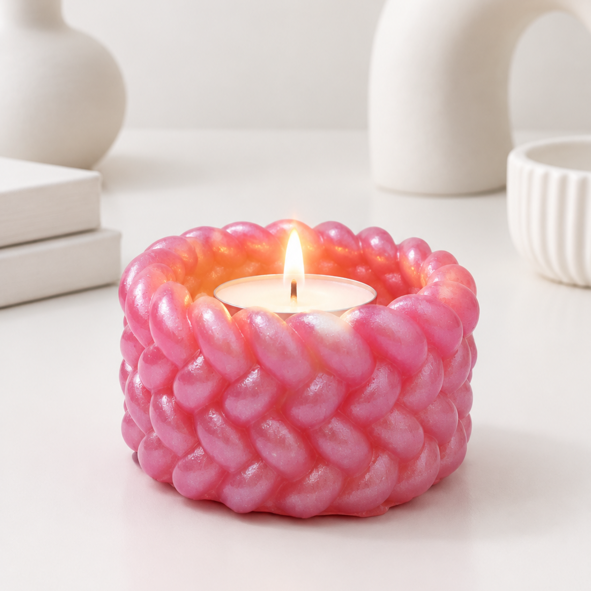 Suporte para Vela Tealight Efeito Corda – Resina Epóxi