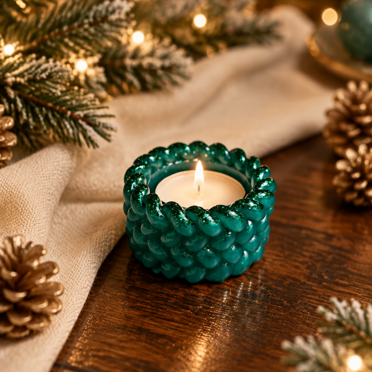 Suporte para Vela Tealight Efeito Corda – Resina Epóxi