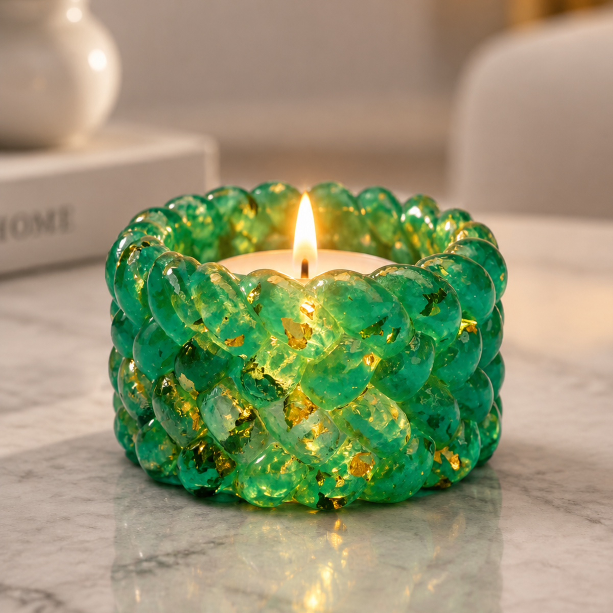 Suporte para Vela Tealight Efeito Corda – Resina Epóxi