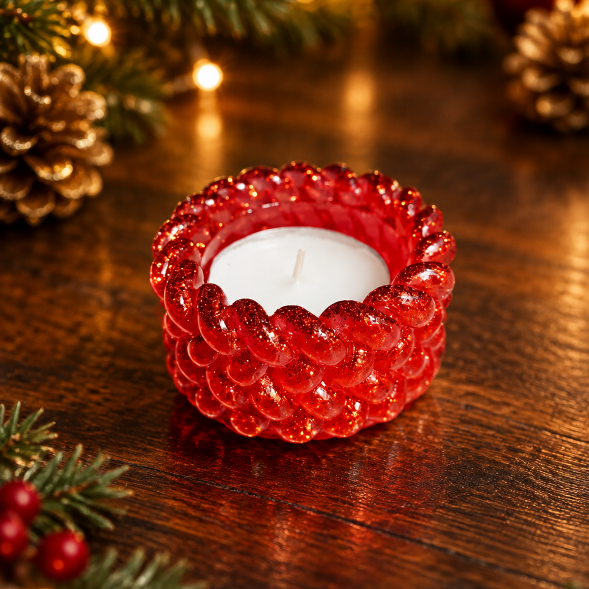 Suporte para Vela Tealight Efeito Corda – Resina Epóxi